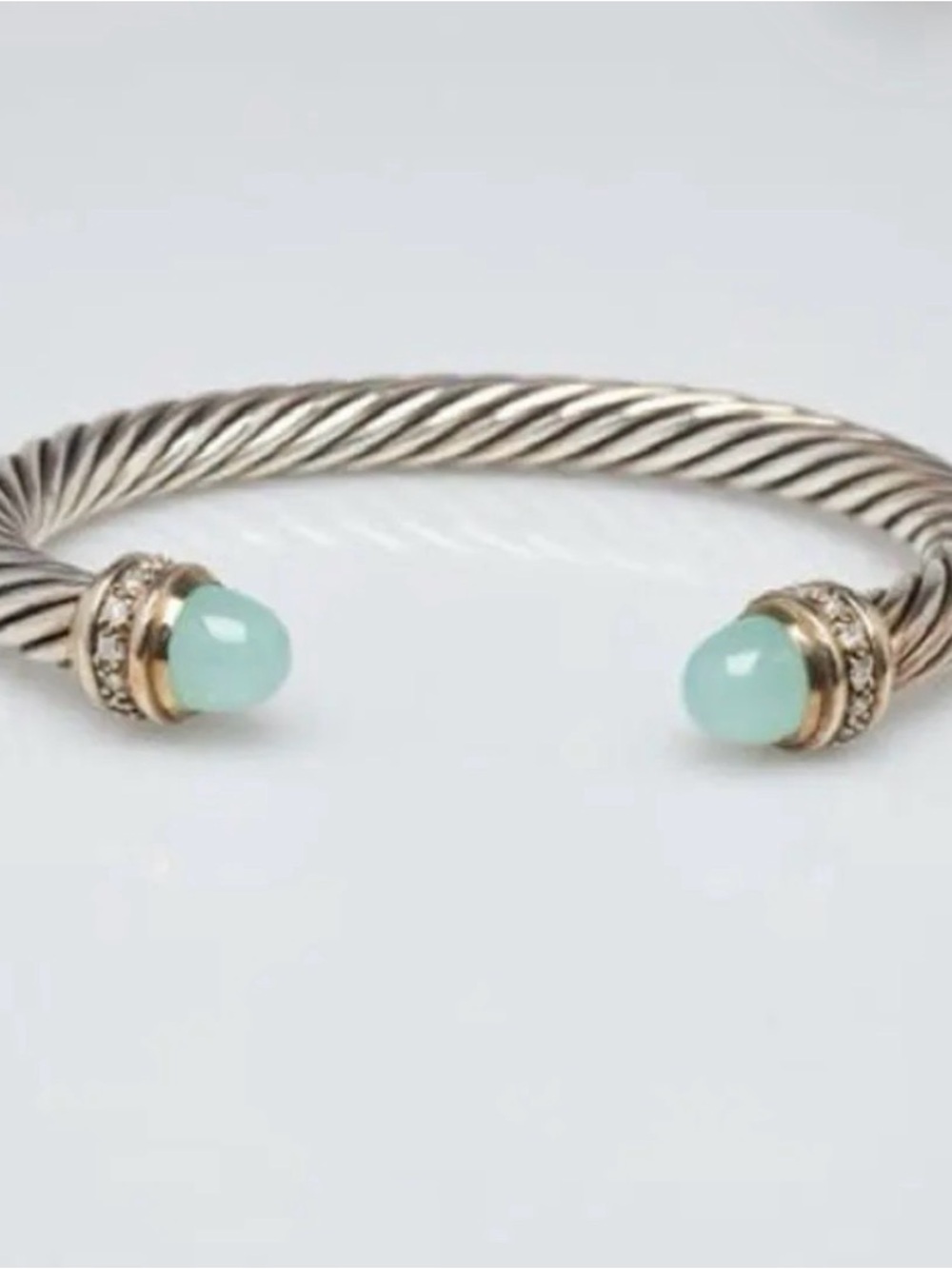 DAVID YURMAN Sterling Twisted Cuff Bracelet with Mint Cabochon Ends RETIRED